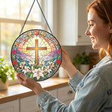 Stained Glass Sun Catcher Window Hanging - Jesus Easter Lily Flower Design, Well Made Indoor Home Decor | Perfect Christian Gifts for Mother's Day, Birthday, Christmas for Women, Mom (Sun) 7.8in