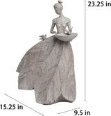 Fairy Garden Statue Bird Feeder - 23-inch Large Sculpture for Outdoors Statues Bird-Bath Yard Decorations Fairy Garden Statue Grey White DiliComing