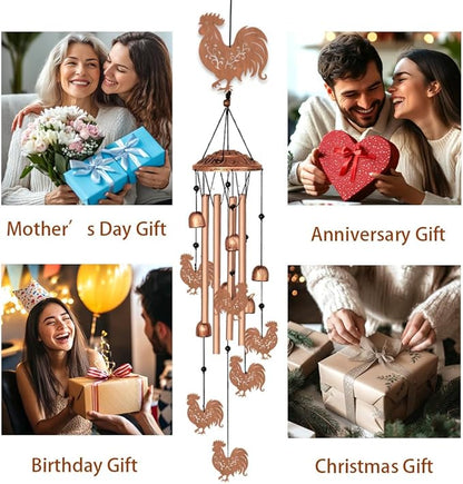 INFUNLY Roosters Wind Chimes for Outside 5.5"×5.4" Chicken Pattern Metal Windchime Aluminum Tube Wind Chime with Little Bells Tubes Memorial Wind Bell for Yard Garden Decor Housewarming Birthday Gift