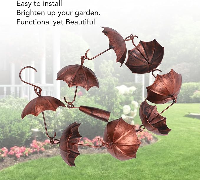 39.4in 8 Cups Rain Chain,ecorative Umbrella Rain Chain Bell, Rainwater Diverter Copper Catcher Rain Chimes for Garden Decor,Decorative Umbrella Rain Chain Bell for Home Garden Patio Outdoor Decor
