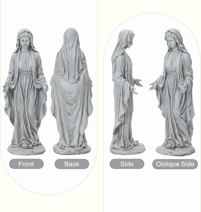 LuxenHome Virgin Mary Statue Outdoor, 30'' Religious Garden Statue, Blessed Mother Outdoor Statue, Outdoor Statue, Garden Sculptures, Outdoor Yard Decorations, Gray