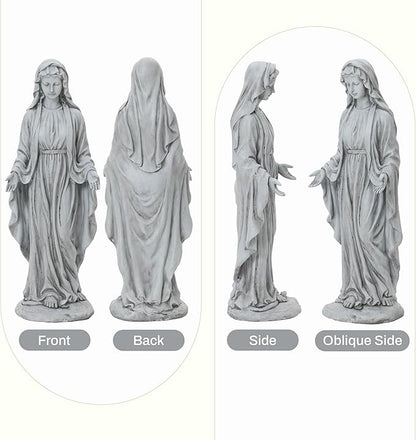 LuxenHome Virgin Mary Statue Outdoor, 30'' Religious Garden Statue, Blessed Mother Outdoor Statue, Outdoor Statue, Garden Sculptures, Outdoor Yard Decorations, Gray