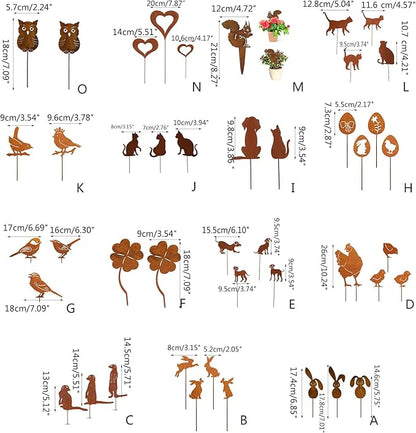 Garden Decors For Outside Metal Rusted Animals Decorative Garden Stakes For Spring Decors Yard Art Welcome Sign Outdoor Iron Garden Stake, 2 Four Leaf Clovers