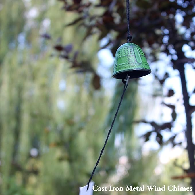AUNMAS Wind Chimes for Outside, Japanese Cast Iron Wind Chime Zen Buddhist Temple Bell Design with Soothing Meditation Sound Unique Balcony Wnd Bell for Home Garden Decor(Green)