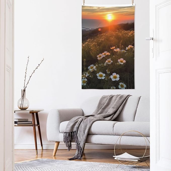 Sunset and Flowers Flag 3x5 Ft Outdoor Flags Vertical Double Sided Garden Flag Funny Outside Yard Flag Party Banner for Wall Art Hanging Poster Indoor Outdoor Decoration