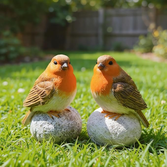 Bird Statue on Rock,Resin Garden Sculpture for Indoor Home Decor, Outdoors, Lightweight & Durable Patio Decor for Yard, Lawn, Housewarming Gift, Festival Gift. The Figurine Set of 2.