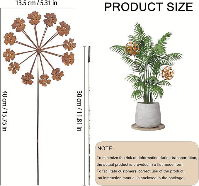 2 Pack Metal Flower Stakes for Outside, 3D Rusty Metal Plants Garden Statues Yard Art, Outdooor Decorative Garden Stake for Flower Bed Lawn Balcony Flower Pot (Style 2)