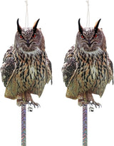 2PCS Fake Owl Hanging Plastic Owl to Scare Squirrel for Outdoor Flat Paper Garden Owl with Scare Tape to Keep Pigeon Woodpecker Away from House Patio Yard Outdoor Front Porch Backyard Windows