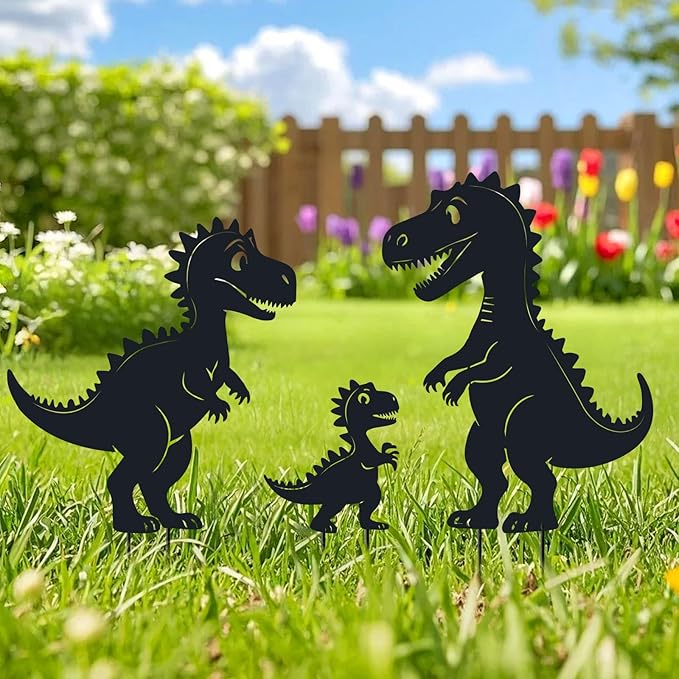 Metal Decorative Garden Stakes, Dinosaur Garden Decor for Outside Gifts for Women Men,Black Dinosaur Silhouette Statues Decorations for Yard Art, Patio, Backyard, Outdoor, Lawn, Forests