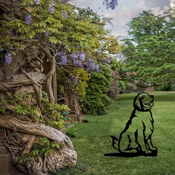 Adorable Dog Stake Decoration Yard Garden Outdoor Metal Art Dog Silhouette Decoration Steel Dogs Statue Adorable Ornament Gift (Golden Retriever)