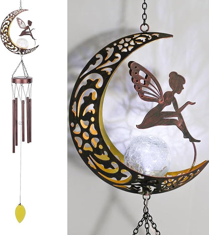 Taman Wind Chime - 43.5" Fairy Solar Wind Chimes Valentine's Day Gift for Outside Crackle Glass Ball Decorative Memorial Gift, Aluminum Tubes for Home, Outdoor, Yard, Patio,Garden Decor