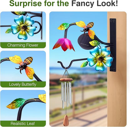 Lewondr Plant Hangers with Solar Light,9 Inch Metal Hanging Plant Bracket Outside,Bee Plant Wall Hook Solar Lights Outdoor for Wall,Flower Basket,Bird Feeder,Lantern,Wind Chime,2 Pack