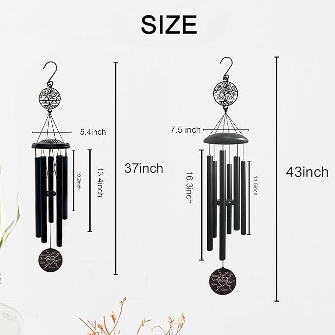 Personalised 37” Tree of Life Outdoor Wind Chimes Engraved With Child's Name, Mothers Day Gifts,Gifts for Mom from Daughter, Son - Birthday Gifts, Thank You Gifts for Mom
