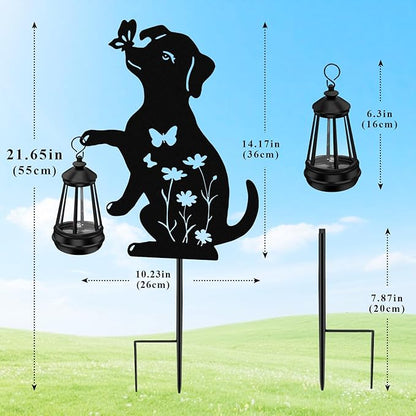 ZFNN Solar Garden Statues Dog Decor - Outdoor Metal Lantern Silhouette Stake, Waterproof Solar Lights for Yard Patio Lawn Pathway Art Decoration, Unique Gardening Gifts for Women Mom Dog Lovers