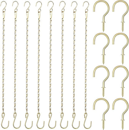 Hotop 8 Pcs Metal Hanging Chains with Ceiling Hooks, Garden Plant Hangers for Hanging Bird Feeders, Billboards, Chalkboards, Basket, Planters, Lanterns, Wind Chimes, Chain Hook DIY(12 Inch,Gold)