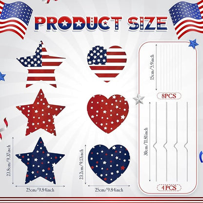 RattanView 6 Pack Outdoor Memorial Day Yard Signs Patriotic Yard Sign with Stakes Red White Blue Stars and Heart Front Porch Decor for Memorial Day Cemetery Lawn Garden Patio Decorations