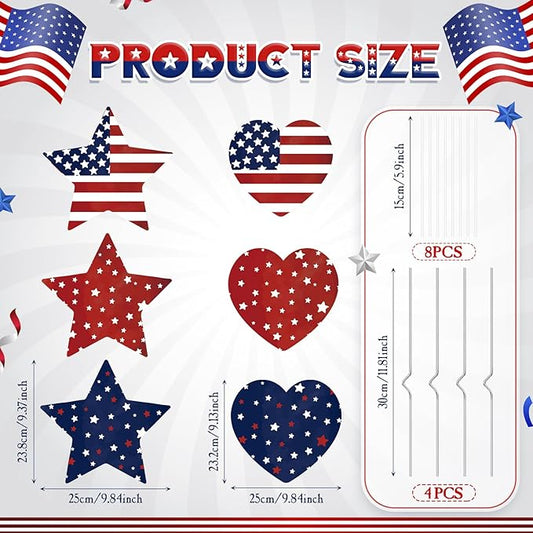 RattanView 6 Pack Outdoor Memorial Day Yard Signs Patriotic Yard Sign with Stakes Red White Blue Stars and Heart Front Porch Decor for Memorial Day Cemetery Lawn Garden Patio Decorations