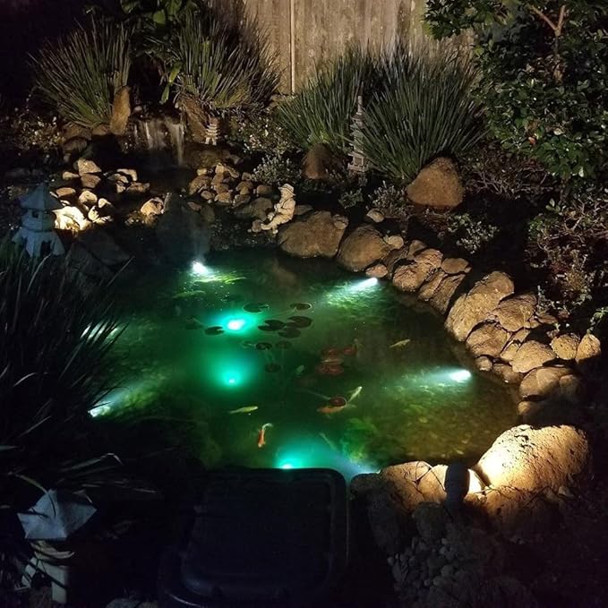 RGB LED Pond Light, 12V Low Voltage Underwater Light, IP68 Waterproof Submersible Light with Remote & Transformer, Stainless Steel Outdoor Light for Pond Fountain Waterfall Pool Garden Landscape