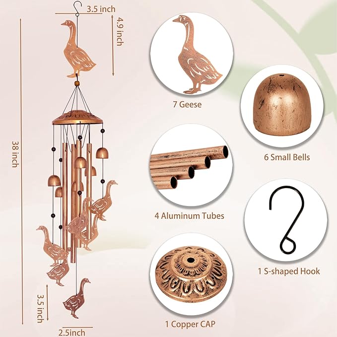 GDNSFIT Goose Wind Chimes for Outside, Metal Windchimes Outdoors, Goose Gifts for Women/Men, Memorial/Birthday Gifts, Garden Decor for Outside, Patio or Yard, Durable Chimes for Outdoors