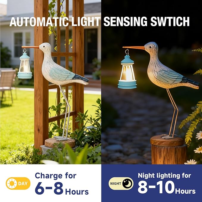 Adorable Solar Seagull Garden Statue Light 11"(W) x3.2(D) x13.8(H) - Outdoor Indoor Decor for Yard Patio Balcony, Ideal Mother's Day for Mom Grandma Wife Women
