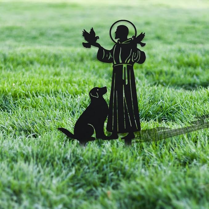 WADORN Jesus Bird Dog Decorative Silhouette Garden Stakes, Religious Metal Stakes Statues Ornaments Lovers Gifts Yard Art Black Silhouette Yard Outside Decor for Backyard Patio, 7.5x13.8 Inch