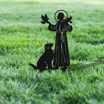 WADORN Jesus Bird Dog Decorative Silhouette Garden Stakes, Religious Metal Stakes Statues Ornaments Lovers Gifts Yard Art Black Silhouette Yard Outside Decor for Backyard Patio, 7.5x13.8 Inch