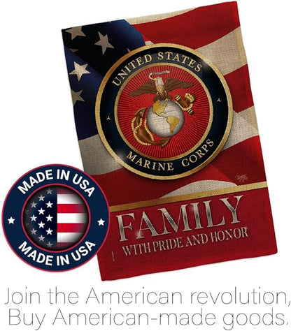 US Marine Family Honor Burlap Garden Flag - Armed Forces Corps USMC Semper Fi United State American Military Veteran Retire Official - House Banner Small Yard Gift Double-Sided 13 X 18.5