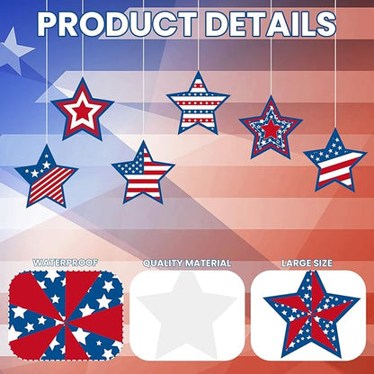 Ferraycle 16 Pcs 4th of July Decorations Outdoor Patriotic Tree Ornaments Memorial Day Hanging Ornaments Large Red White Blue Star Double Sided Plastic Slice for Tree Yard Porch Independence Day Decor