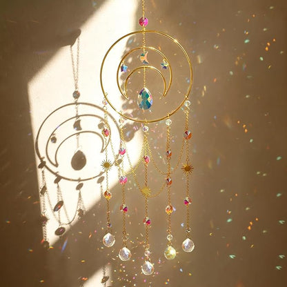 Artilady Suncatcher,Moon Sun Catcher-Large Prism Suncatcher Crystal Wind Chimes for Window Boho Home Garden Backyard Room Ceiling Charming Decor Christmas Birthday Handmade Gift for Women