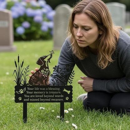 Rngmsi Pet Grave Markers Dog Outdoor, Dachshund Grave Markers for Cemetery, Metal Garden Stake Decorations for Memorial Loss Pet Decor for Outdoors Lawn Patio Outside Pathway(11 X 14 Inches)