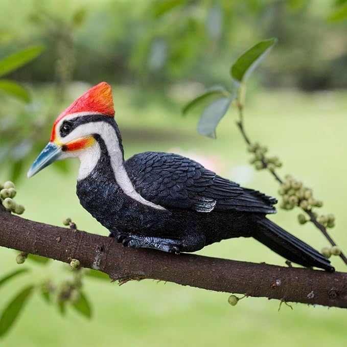 Simulated woodpecker sculpture outdoor resin bird statue, hanging tropical bird, Black-bellied Woodpecker sculpture perfect courtyard decoration, outdoor, courtyard, tree trunk,Large size: 11 inches