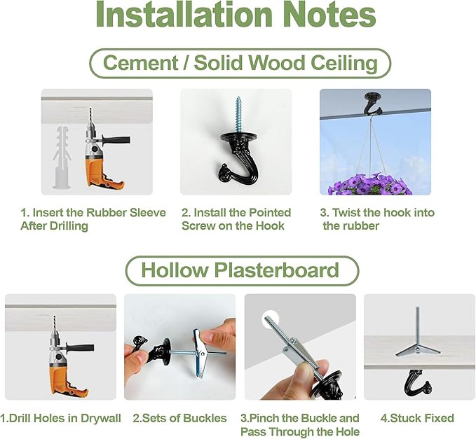 Aidoclip Ceiling Swag Hook Sets - Heavy Duty Hooks with Mounting Hardware for Hanging Plant, Ceiling or Extender Chains - Easy Install with Screws/Brackets