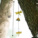 Japanese Wind Chime Cast-Iron Outdoor Ornament for Garden, Patio & Balcony, Hanging Metal Wind-Bell Decoration Gift, Blessing Pendant Windchimes, Yellow Dragonflies