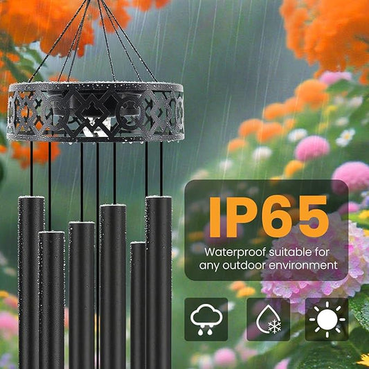 42" Solar Deep Tone Wind Chimes for Outside Clearance, Large Metal Windchimes for Loss of Loved One, Memorial Heavy Duty Chimes Outdoor for Garden,Sympathy Gifts，Black