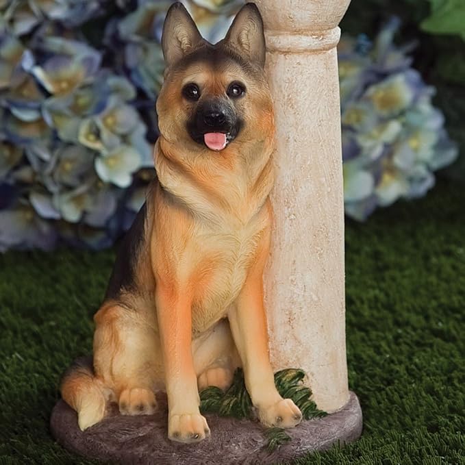 Bits and Pieces - Solar Dog Lantern-Solar Powered Garden Lantern - Resin Dog Sculpture with LED Light (Shepherd) - 13.5"
