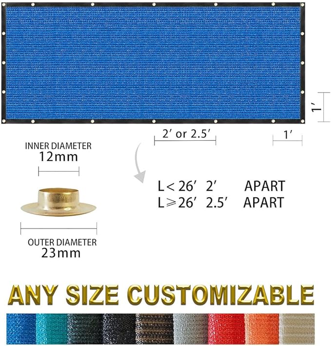 Houssity Blue 3' x 82' Balcony Deck Fence Privacy Screen Cover Panel Shade Cloth Fabric for Chain Link Fence Patio Pool Railing Driveway Walkway Porch Playground Dog Kennel Residence Commercial Use