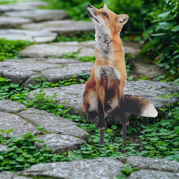 Milisten Fox Lawn Sign Acrylic Garden Stake Outdoor Decorative Fox Figurine for Yard Pathways Patio and Farm Lawn Ornament