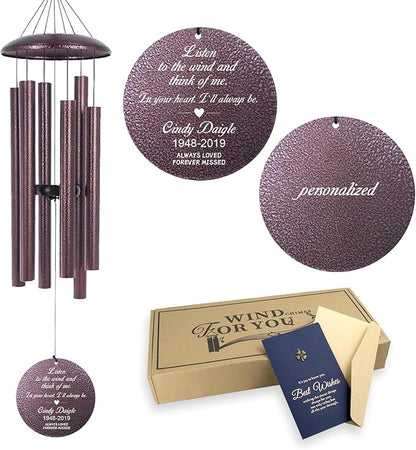 ASTARIN Engrave 32 in Wind Chimes for Loss of Loved One/Mother/Father, Listen to The Wind Personalized Memorial Windchime, Windchimes in Memory of a Loved One, Bereavement Gift Idea, Produced in USA