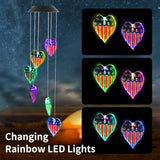 American Flag Solar Wind Chimes, Heart-Shaped Love Patriotic Wind Chime Color Changing Solar Lights for Garden Patio Home Decor