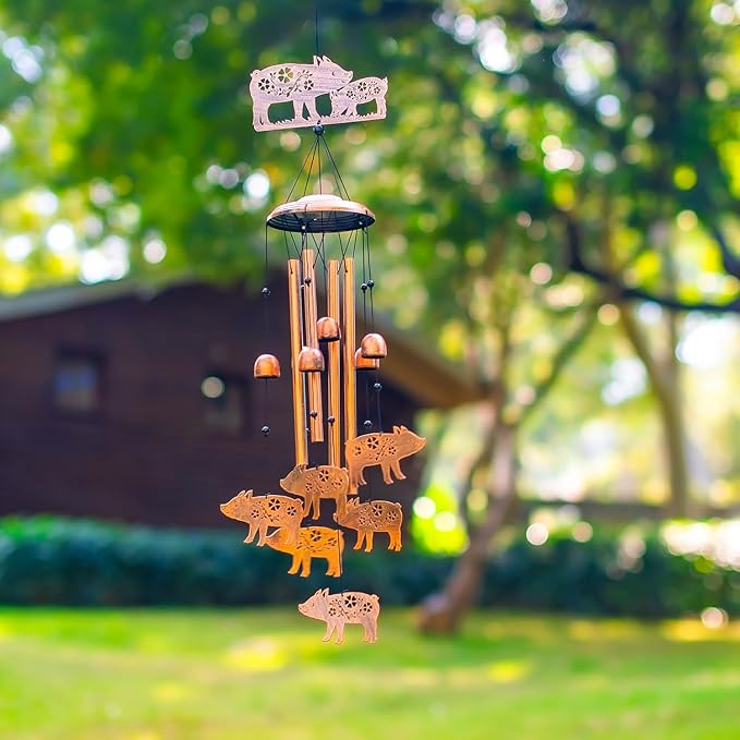Pig Wind Chimes Outdoor Pig Gifts for Women Men Mom Dad Best Birthday Unique Gardening Gifts Metal WindChimes for Outside/Indoors, Lawn, Patio, Home, Yard Decor, Garden Decorations