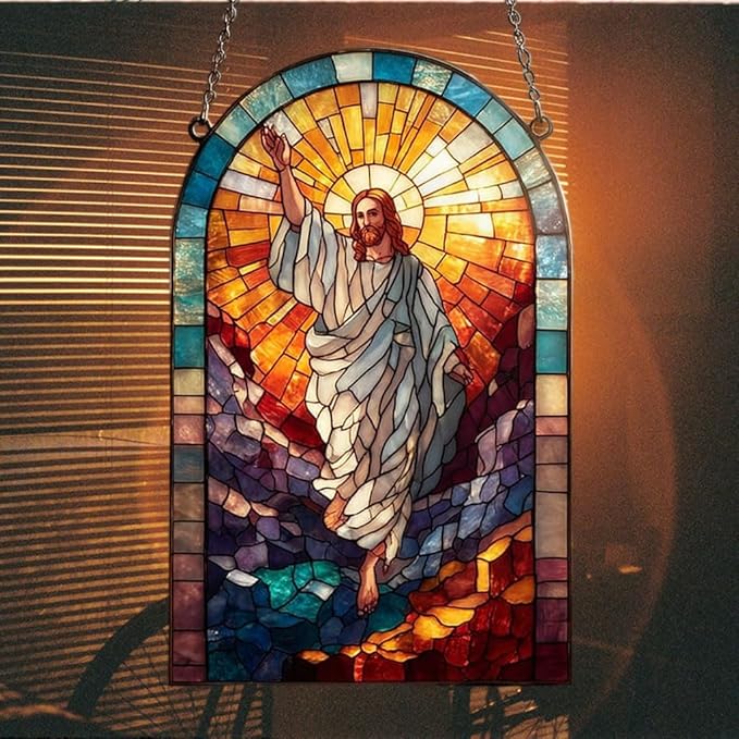 Radiant Mosaic Jesus Christ Acrylic Suncatcher Stained Glass Effect Window Car Hanging Christmas Ornament Indoor Outdoor Decor Garden Sun Catcher Panel for Women Mom Grandma