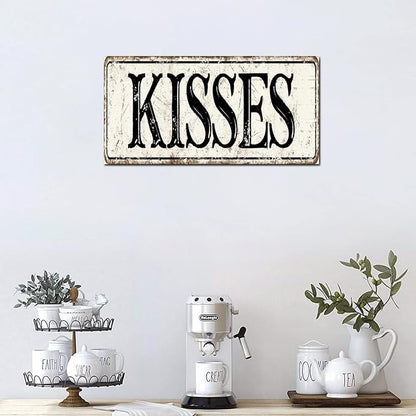 Madcolitote Vintage Kisses Wood Sign Kisses Custom Street Sign Rustic Wooden Wall Art Farmhouse Wall Decor Kitchen Wall Hanger Retro Decoration Sign Housewarming Gift 6x12in