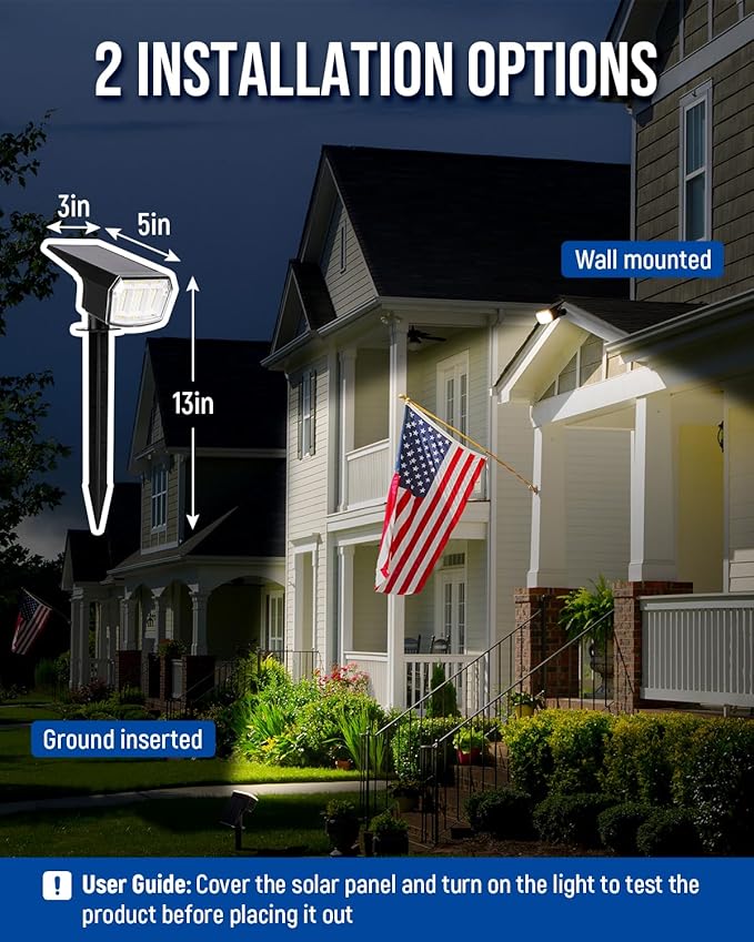 AUDERWIN Solar spotlights Outdoor 63 LED 3 Lighting Modes, IP65 Waterproof Lighten Yard Garden House Garage Pathway for Christmas Decorations-6 Pack
