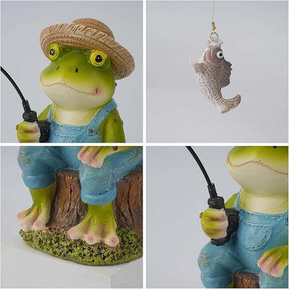 Frog Fisherboy Statue | Outdoor Garden Decor, Resin Animal Statue, Pond Ornaments, Poolside Garden Decor, Koi Fish Pond, Unique Fisherman Gifts