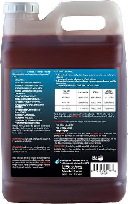 MICROBE-LIFT PL Pond Bacteria and Outdoor Water Garden Cleaner, Safe for Live Koi Fish, Plant Life, and Decor, 2.5 Gallons