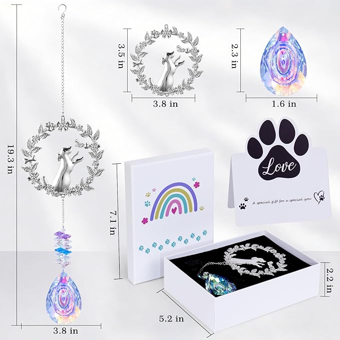 Dog Memorial Gifts for Loss of Dogs Crystal Suncatcher, Pet Memorial Gifts for Dogs, Loss of Dog Sympathy Gift, Bereavement Gift, Hanging Crystals Ornament for Window Rainbow Maker Home Decor