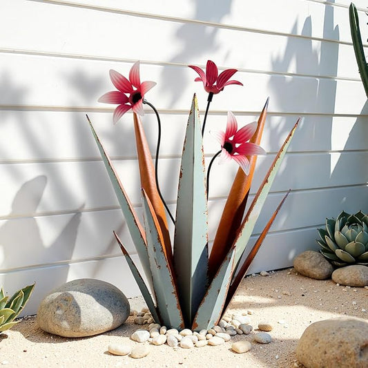 1 Pack Metal Agave Plant Sculptures, Outdoor Agave Plants, Tequila Rustic Sculpture, 16” Hand Painted Garden Decoration Yard Art Plant