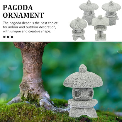 Yardwe Miniature Pagoda Statue Japanese Sandstone Lantern for Zen Garden Micro Landscape Indoor Outdoor Decoration 1.25X0.82X0.82 Inch Set of 4