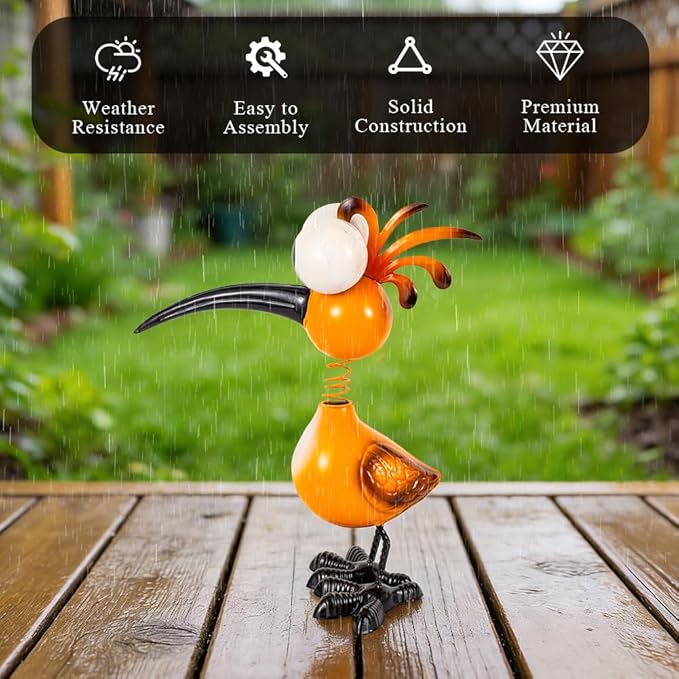 Yellow Big Eyes Bird Metal Garden Statues Yard Decorations Outdoor,13" Bird Decor Yard Statue Decorations Outdoor,Gardening Gifts for Women for Housewarming