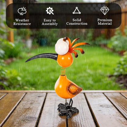 Yellow Big Eyes Bird Metal Garden Statues Yard Decorations Outdoor,13" Bird Decor Yard Statue Decorations Outdoor,Gardening Gifts for Women for Housewarming